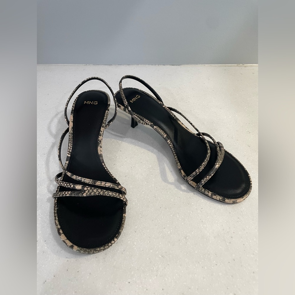 Mango Snakeskin Kitten Heel Sandals - Picture 3 of 7